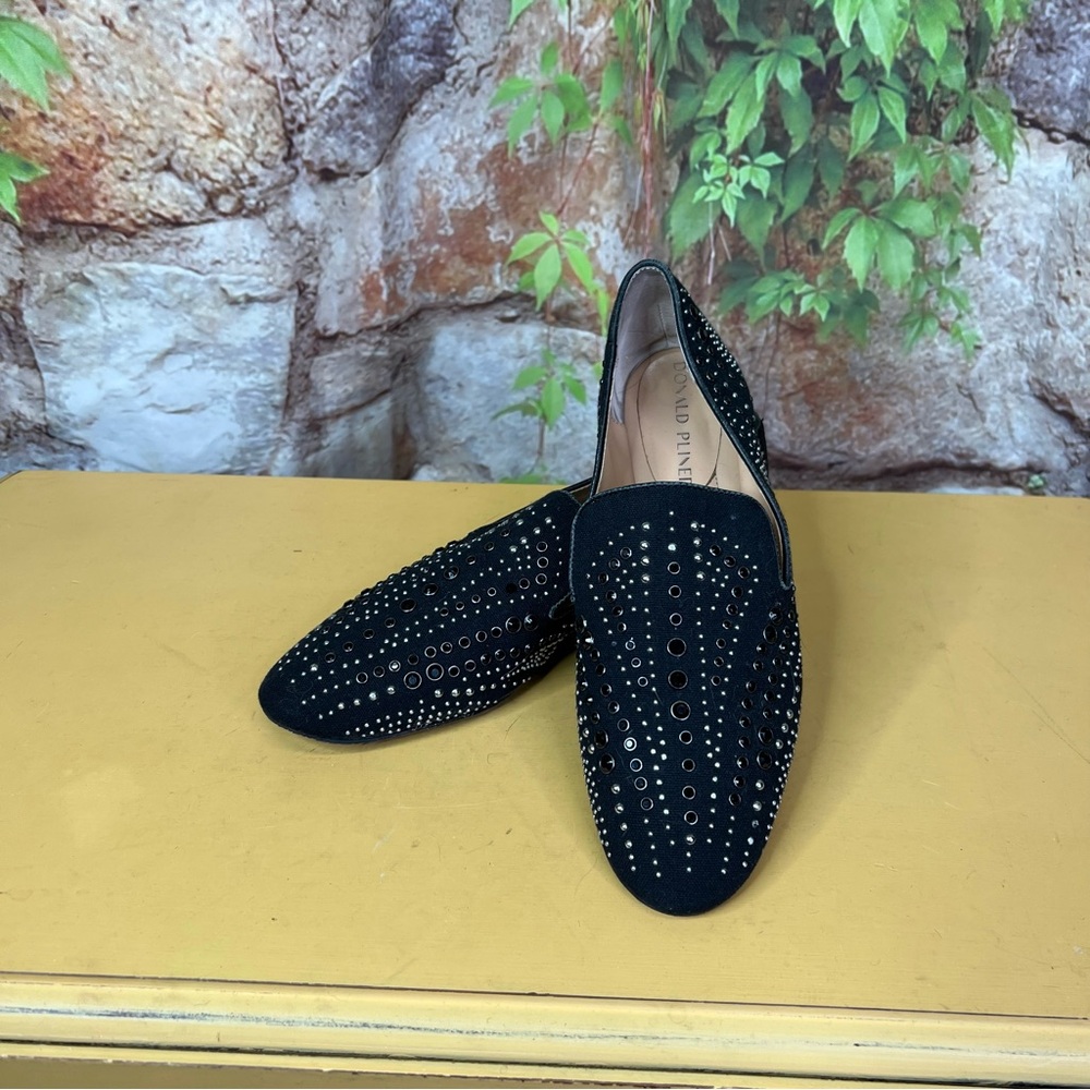 DONALD PLINER Black Textile Modern Downtown Walkable Studded Loafers, 8.5 - Picture 4 of 16